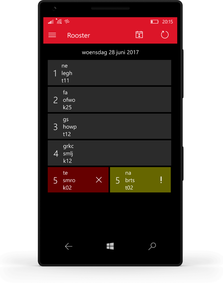A Windows Phone showing the timetable for June 28th 2017